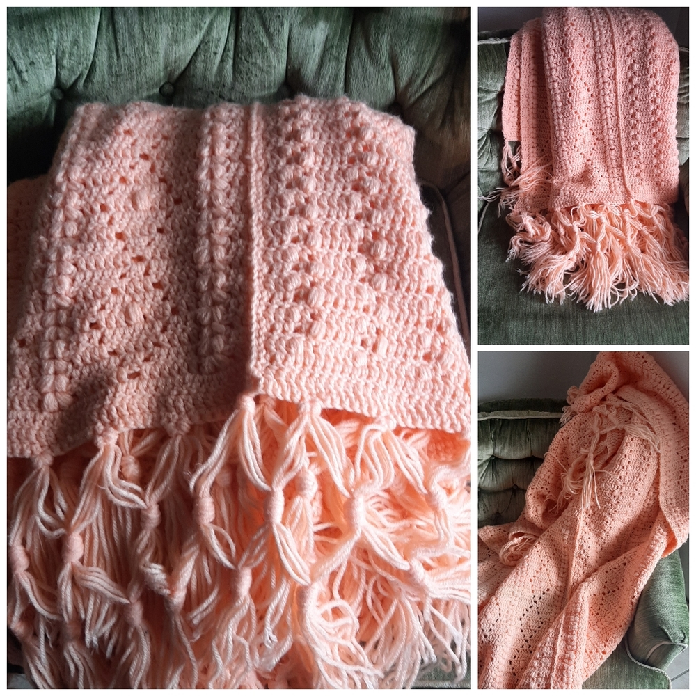 Creamsicle Crochet Blanket Macrame Style Fringe